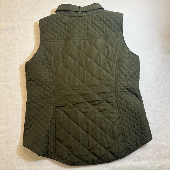 Crown & Ivory Quilted Vest Gold Zip Accents Olive Green Size Large - Picture 8 of 8